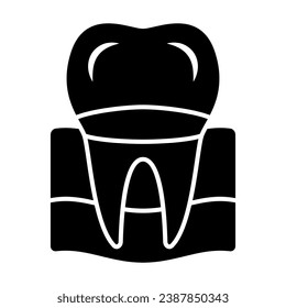 Denture solide Ikone, Internationales Zahnarzttagskonzept, Zahnarztklassezeichen auf weißem Hintergrund, Zahnkronensymbol im Glyph-Stil für mobiles Konzept und Webdesign. Vektorgrafik