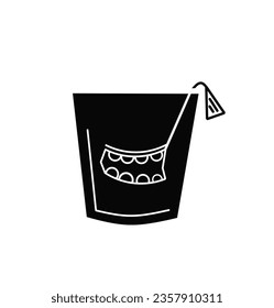 dentures in glasses icon. fake teeth dipped in water