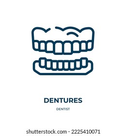 Dentures icon. Linear vector illustration from dentist collection. Outline dentures icon vector. Thin line symbol for use on web and mobile apps, logo, print media.