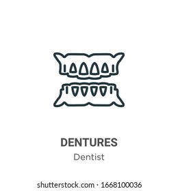 Dentures outline vector icon. Thin line black dentures icon, flat vector simple element illustration from editable dentist concept isolated stroke on white background