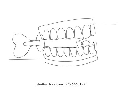 Dentures used by clowns for stunts. April fools one-line drawing