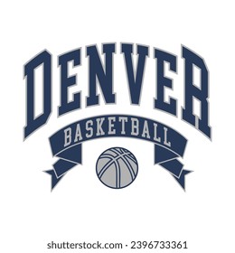 Denver basketball design vector. Editable college t-shirt design printable text effect vector.	
