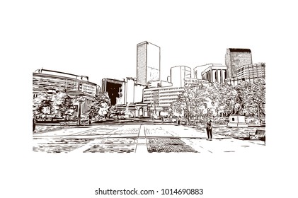 Denver, City in Colorado. Hand drawn sketch illustration in vector.
