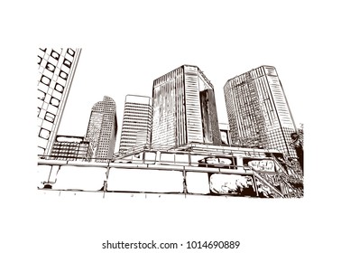 Denver, City in Colorado. Hand drawn sketch illustration in vector.