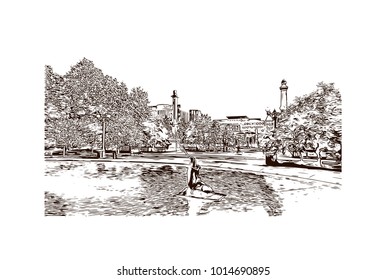 Denver, City in Colorado. Hand drawn sketch illustration in vector.