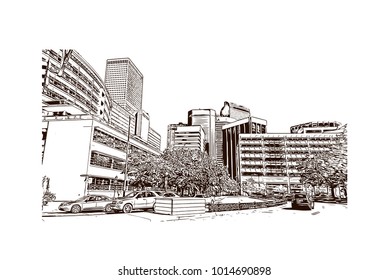 Denver, City in Colorado. Hand drawn sketch illustration in vector.