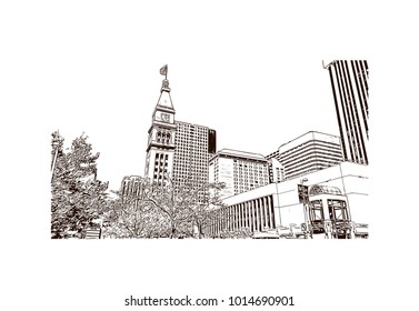 Denver, City in Colorado. Hand drawn sketch illustration in vector.