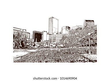 Denver, City in Colorado. Hand drawn sketch illustration in vector.