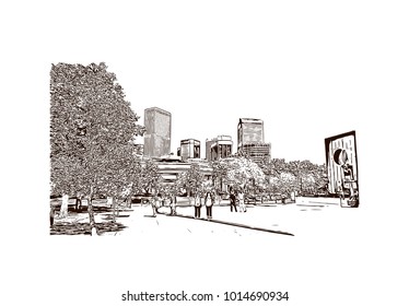 Denver, City in Colorado. Hand drawn sketch illustration in vector.