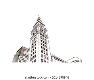 Denver, City in Colorado. Hand drawn sketch illustration in vector.