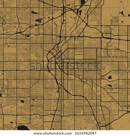 Denver City Map Art Print Sleek Urban Grids in Refined Monochrome, Gold on Black Modern Blueprints Reimagined, Minimalist Street Aesthetic Wall Decor.                              