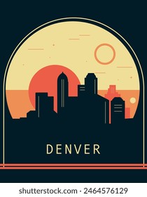 Denver city retro style poster with skyline, cityscape. USA Colorado state vintage vector illustration. US front cover, brochure, flyer, leaflet template, layout image