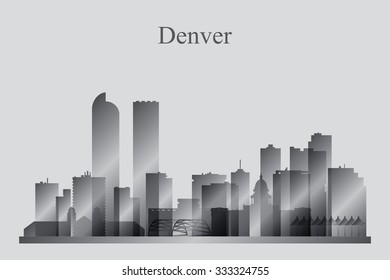 Denver City Skyline Silhouette In Grayscale, Vector Illustration