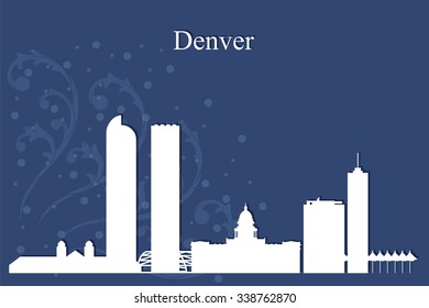 Denver city skyline silhouette on blue background, vector illustration