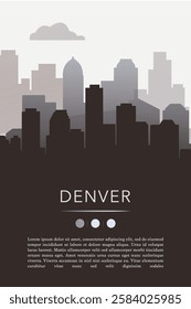 Denver city template for website, presentation, front page, invitation, publication sheet with skyline, landmarks. Vector Colorado, USA image layout, simple and grayscale