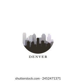 Denver cityscape, vector gradient badge, flat skyline logo, icon. USA, Colorado state city round emblem idea with landmarks and building silhouettes. Isolated abstract graphic