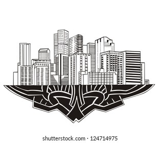 Denver, CO Skyline. Black And White Vector Illustration EPS 8.