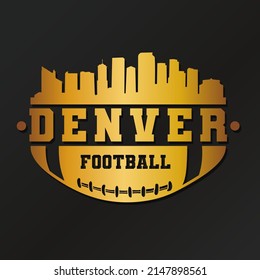 Denver, CO, USA American Football Gold Skyline City Silhouette Vector. Golden Design Style Icon Symbols. Sport America Ball.