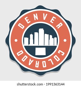 Denver, CO, USA Badge Skyline City Stamp. Vector Illustration Seal Horizon. Landmark Insignia Vintage Icon.