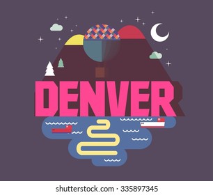 Denver, Colorado great destination to visit, vector cartoon