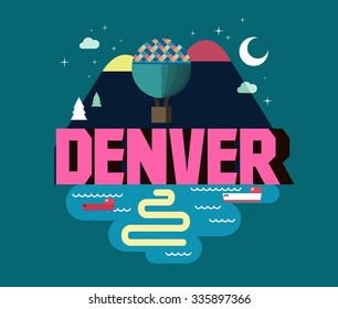 Denver, Colorado great destination to visit, vector cartoon