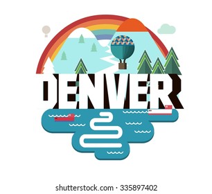 Denver, Colorado great destination to visit, vector cartoon