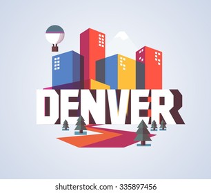 Denver, Colorado great destination to visit, vector cartoon