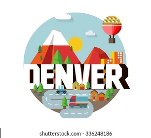 Denver, colorado great destination to visit, vector cartoon