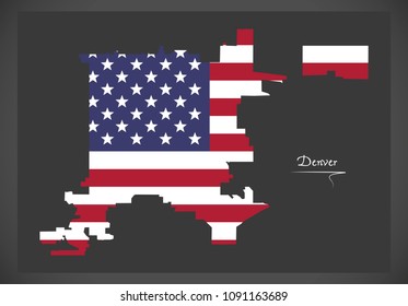 Denver Colorado map with American national flag illustration