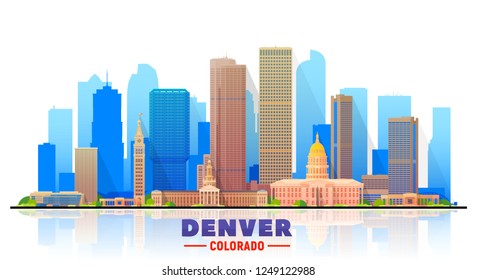 Denver ( Colorado ) skyline with panorama in white background. Vector Illustration. Business travel and tourism concept with modern buildings.