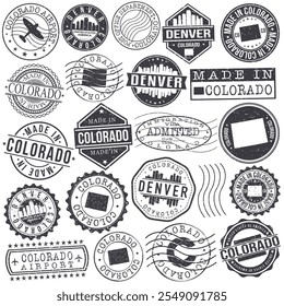 Denver, Colorado Stamp. Vector Art Postal. Passport Travel Design. Travel and Business Set.	