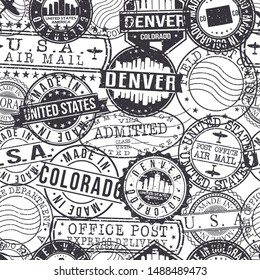 Denver Colorado Stamps. City Stamp Vector Art. Postal Passport Travel. Design Set Pattern.