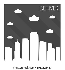 Denver Colorado USA Flat Icon Skyline Silhouette Design City Vector Art Famous Buildings Monochrome Background Clouds Sky