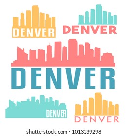 Denver Colorado USA Flat Icon Skyline Silhouette Design City Vector Art Famous Buildings Color Set.