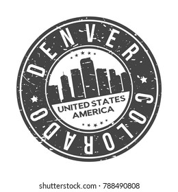 Denver Colorado USA Stamp Logo Icon Symbol Design Skyline City.