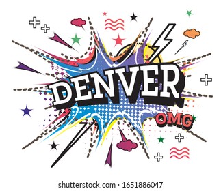 Texto de cómic de Denver en estilo pop Art aislado en fondo blanco. Ilustración vectorial.