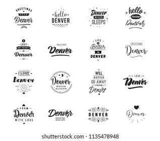 Denver. Greeting cards, vector design. Isolated logos. Typography set.