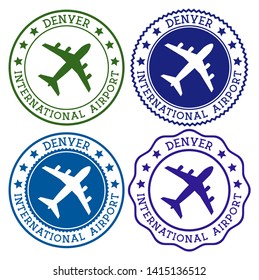Denver International Airport. Denver airport logo. Flat stamps in material color palette. Vector illustration.
