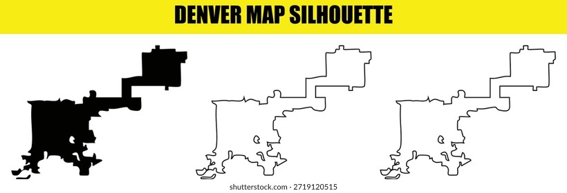 Denver mapa contorno forma silhueta preta simples detalhado gráfico design elemento colorado capital cidade limites geografia exata representação perfeita para viagens web print projetos