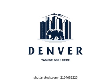 Denver Mountain City Bear Silhouette Logo Design Vector