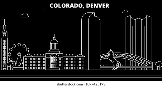 Denver silhouette skyline. USA - Denver vector city, american linear architecture, buildings. Denver travel illustration, outline landmarks. USA flat icon, american line banner