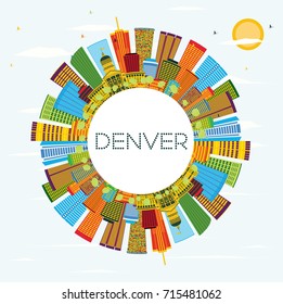 Denver Skyline with Color Buildings, Blue Sky and Copy Space. Vector Illustration. Business Travel and Tourism Concept with Modern Architecture.