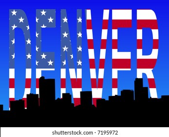 Denver skyline with flag text illustration