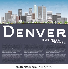 Denver Skyline with Gray Buildings, Blue Sky and Copy Space. Vector Illustration. Business Travel and Tourism Concept with Modern Buildings. Image for Presentation Banner Placard and Web Site.