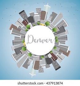 Denver Skyline with Gray Buildings, Blue Sky and Copy Space. Vector Illustration. Business Travel and Tourism Concept with Modern Buildings. Image for Presentation Banner Placard and Web Site.