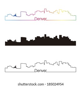 Denver skyline linear style with rainbow in editable vector file