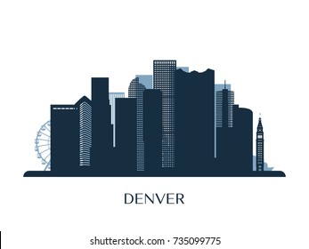 Denver skyline, monochrome silhouette. Vector illustration.