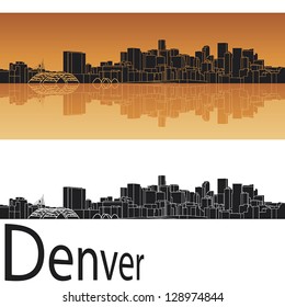 Denver Skyline In Orange Background In Editable Vector File