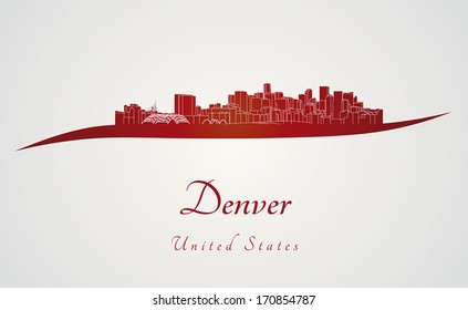 Denver skyline in red and gray background in editable vector file