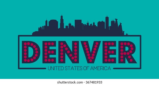 Denver Skyline Silhouette Poster Vector Design Illustration